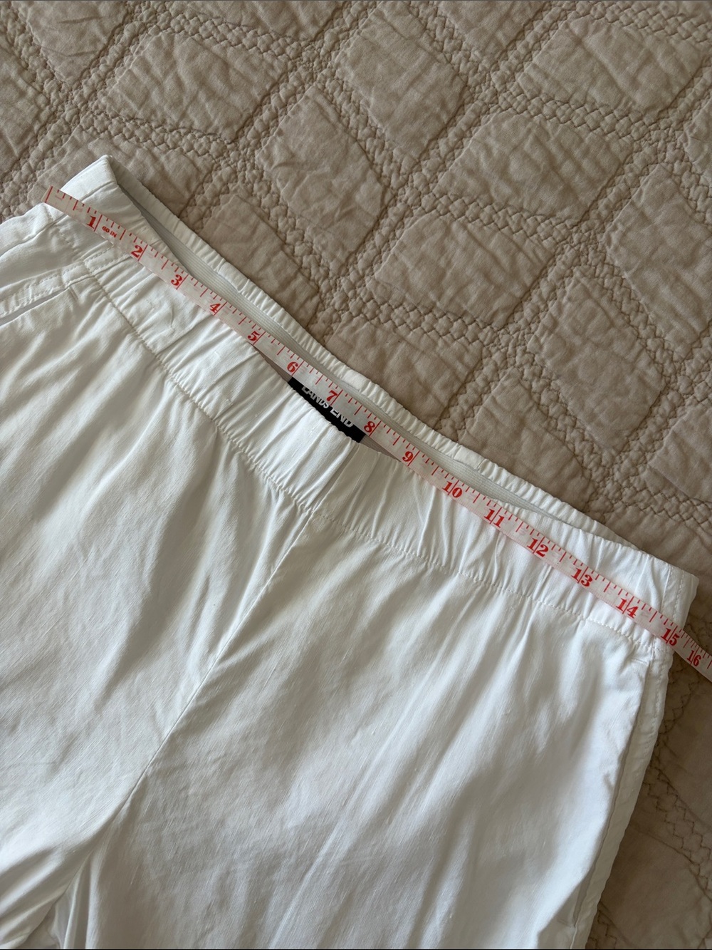 Lands' End Linen Wide-Leg Mid-Rise White Pants with pockets size 10 - Picture 7 of 8